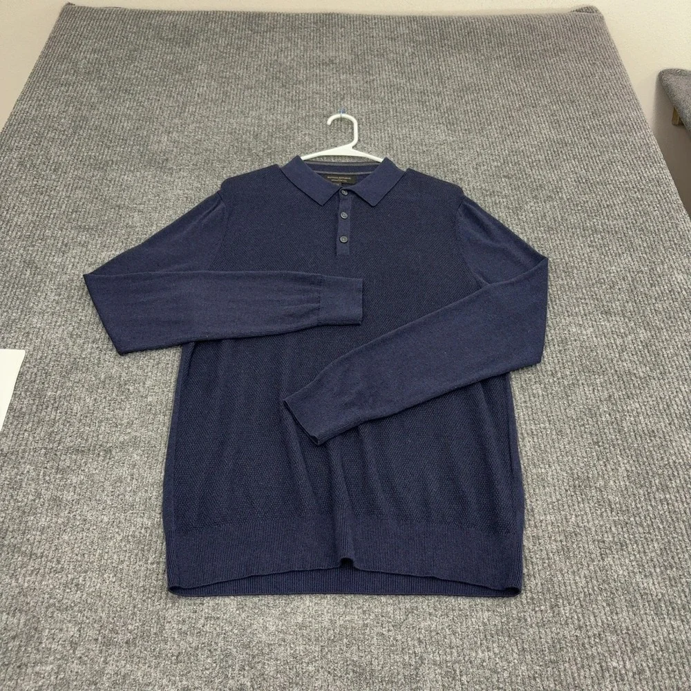 Banana Republic Sweater Mens M Navy Cotton Silk Cashmere Polo Long Sleeve Casual